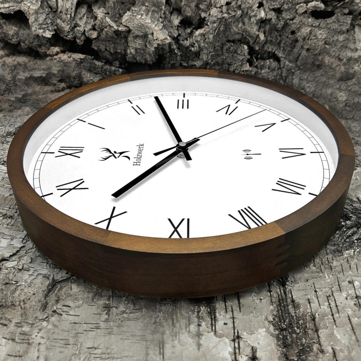 WANDUHR Holz Designer DUISBURG (FUNK) Loft Wand Uhr, braun, weiß - Dunkelbraun/Schwarz, Glas/Holz (30/30/4.2cm) - Holzwerk