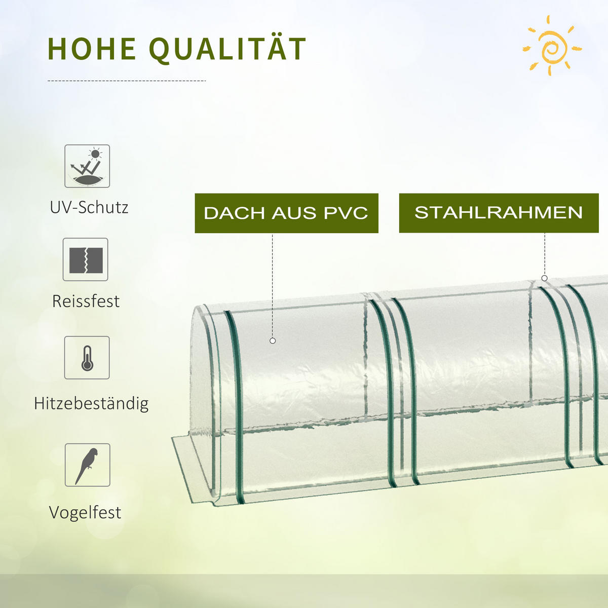 GEWÄCHSHAUS aus PVC 395x100x80 cm in Transparent mit 4 Reißverschlussfenstern - Transparent, Kunststoff (100/80/395cm) - Modfu