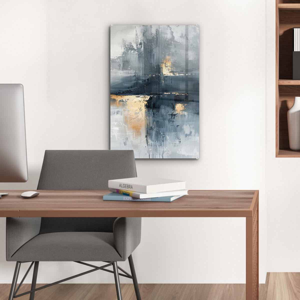 ACRYLGLASBILD Kunst - Grau - Gold - Abstrakt 40x60 cm - Dunkelgrau, Glas (40/60cm) - MuchoWow