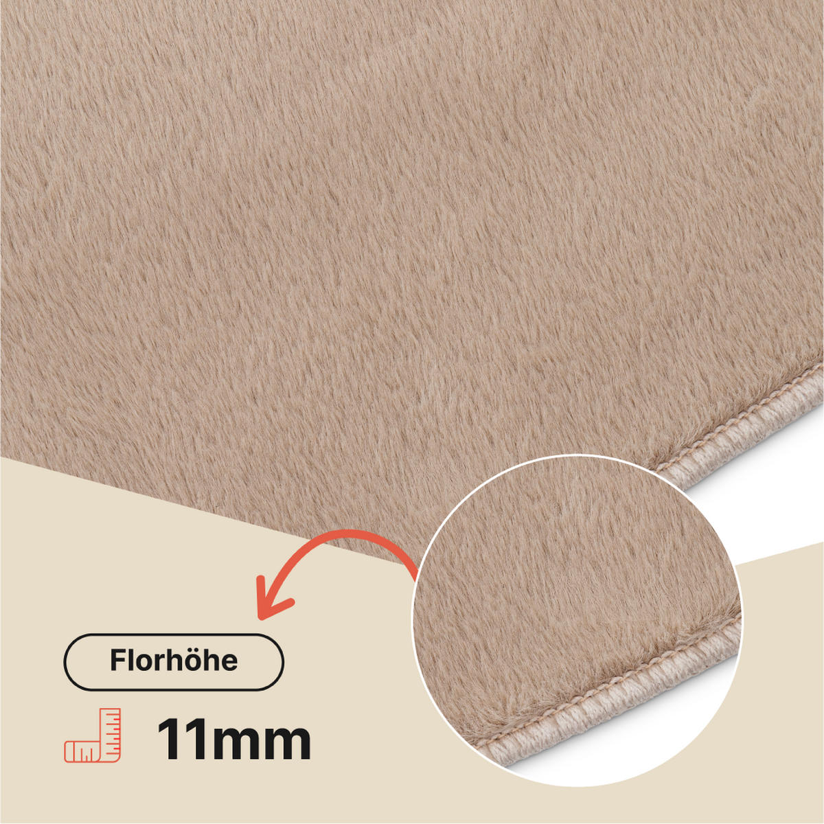 KURZFLORTEPPICH LUMI quadratisch hellbraun kuschelweich waschbar 160/160 cm - Hellbraun, Textil (160/160cm) - Tapiso
