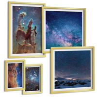 BILDER SET 5er Set - 50x50 cm & 20x30 cm & 40x60 cm Goldrahmen - Weltraumlandschaften von Galaxien - Goldfarben, Kunststoff (40/60cm) - TULUP
