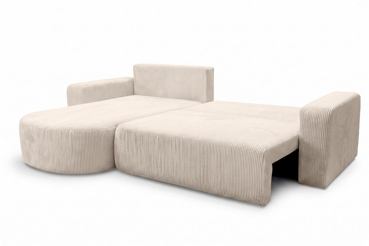 ECKSOFA Mit Schlaffunktion, Cordstoff Poso, Beige, Links, ROUND ONE XL - Creme, Holz (271/175cm) - Kaiser Möbel