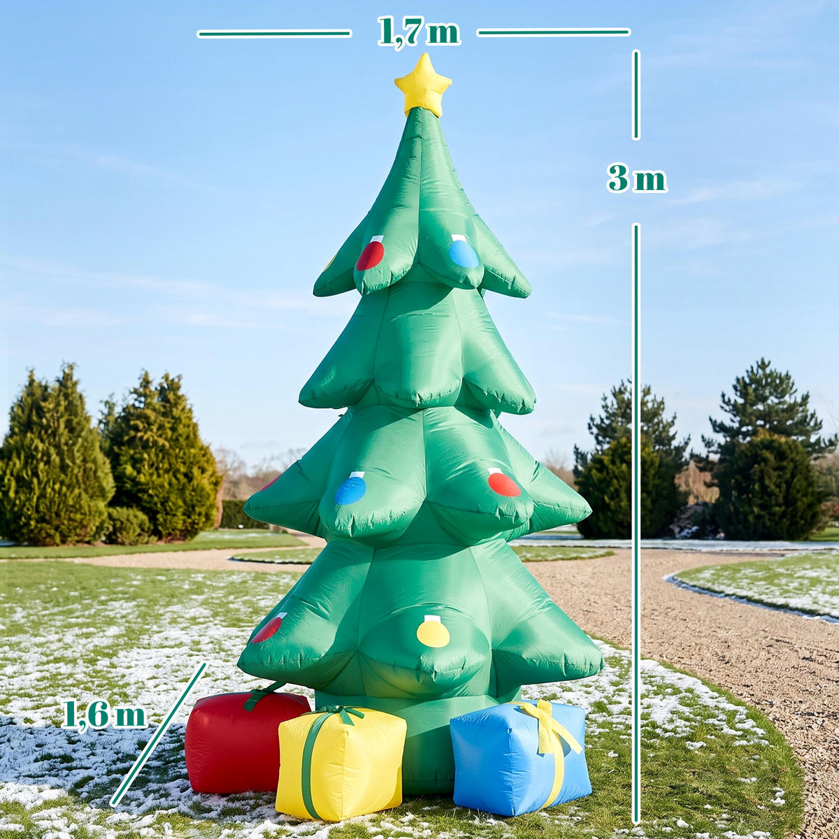 AUFBLASBARE-WEIHNACHTSBAUM Polyester Grün - Grün, Textil (160/300/170cm) - Outsunny