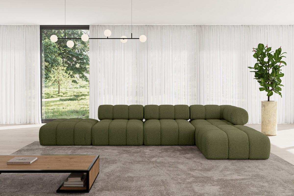 ECKSOFA modulares Sofa Kerru-L2 - 380x190x70 cm Grün Bouclé - Grün, Holzwerkstoff/Textil (380/190cm) - ALTDECOR