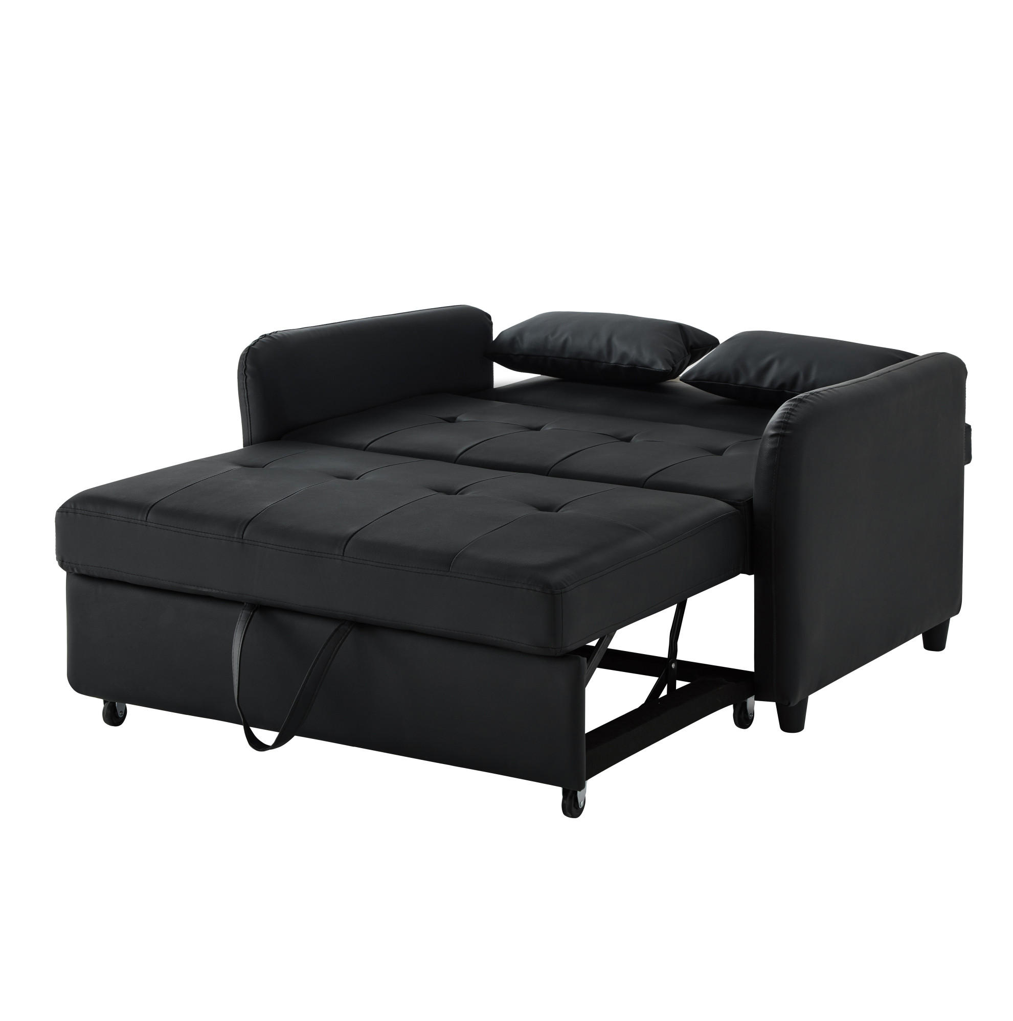 SCHLAFSOFA 100/156 cm Liegefläche – mit PU-Bezug und 3-fach verstellbar - Schwarz, Kunststoff (122/82/83cm) - BEAOK