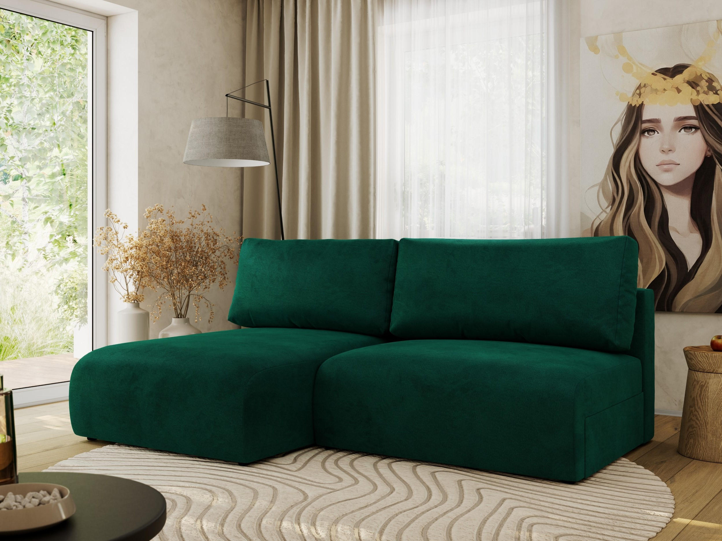 ECKSCHLAFSOFA VIVO L Dunkelgrün Velvet - links - Dunkelgrün/Schwarz, Kunststoff/Textil (223/150cm) - MKS
