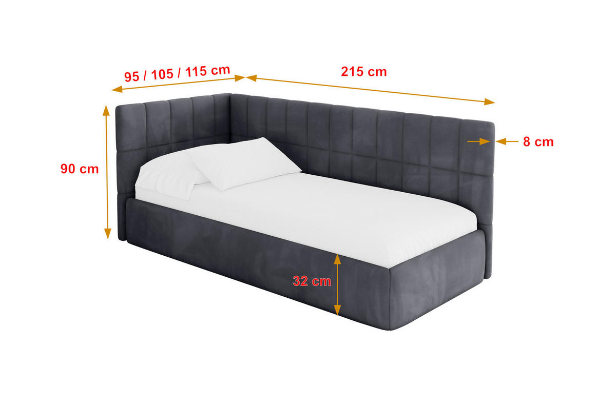 EINZELLBETT Jugendbett mit Bettkasten, Rechts - TULY 100x200 Dunkelgrau - Titanfarben, Holzwerkstoff/Textil (100/200cm) - ALTDECOR