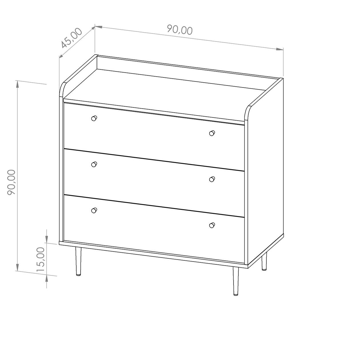 KOMMODE Vasilia mit 3 Schubladen, Brandy Castello - Eichefarben, Holzwerkstoff (90/90/45cm) - Beautysofa