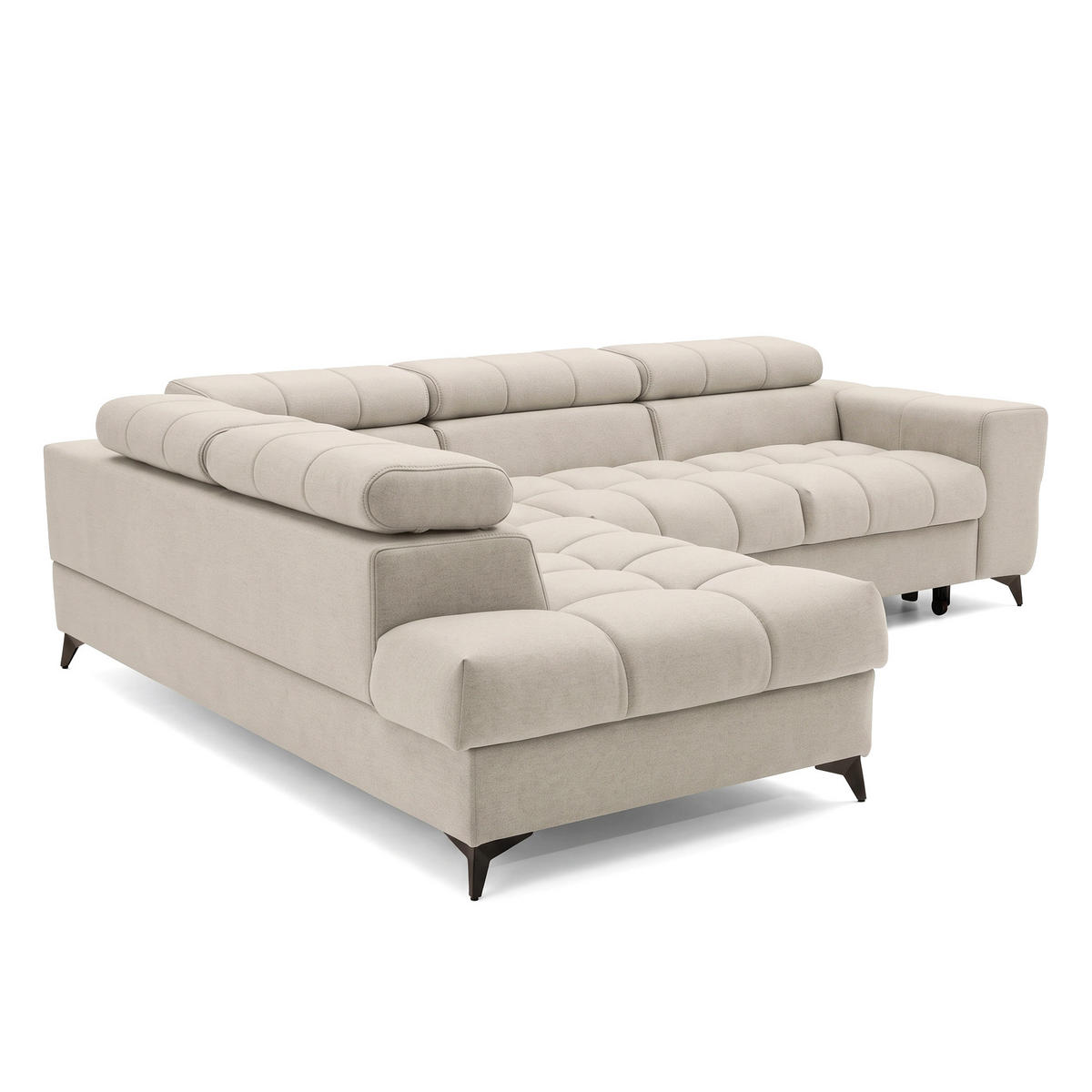 ECKSOFA PUDDING L Links mit Schlaffunktion 125x195 Velours Creme - Creme/Schwarz, Holz/Textil (203/275cm) - Muffo