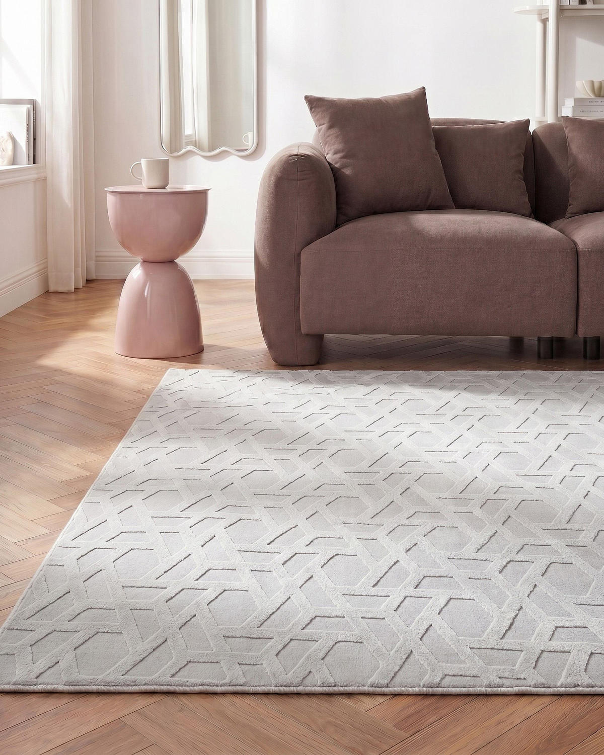 TEPPICH Hellgrau 160/230 cm Antero - Hellgrau/Grau, Textil (160/230cm) - Beliani