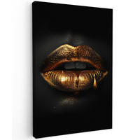 LEINWANDBILD Frau - Porträt - Lippen - Gold - Schwarz 60x90 cm - Schwarz, Textil (60/90cm) - MuchoWow