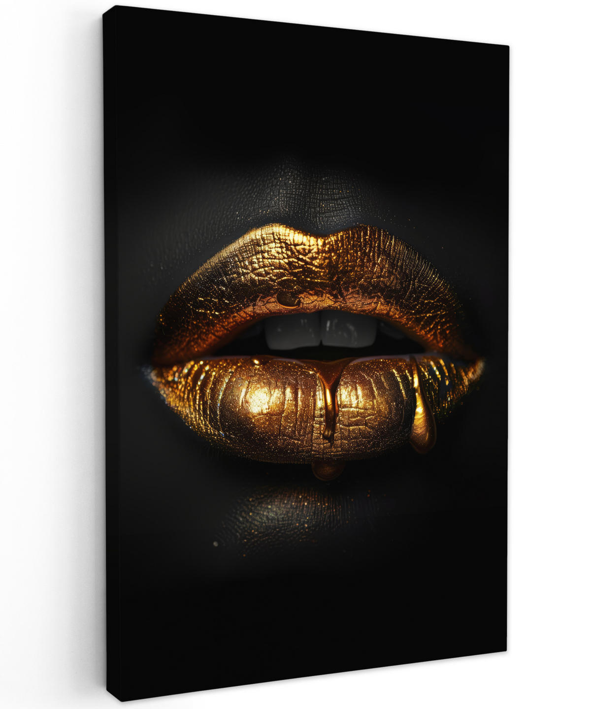 LEINWANDBILD Frau - Porträt - Lippen - Gold - Schwarz 60x90 cm - Schwarz, Textil (60/90cm) - MuchoWow