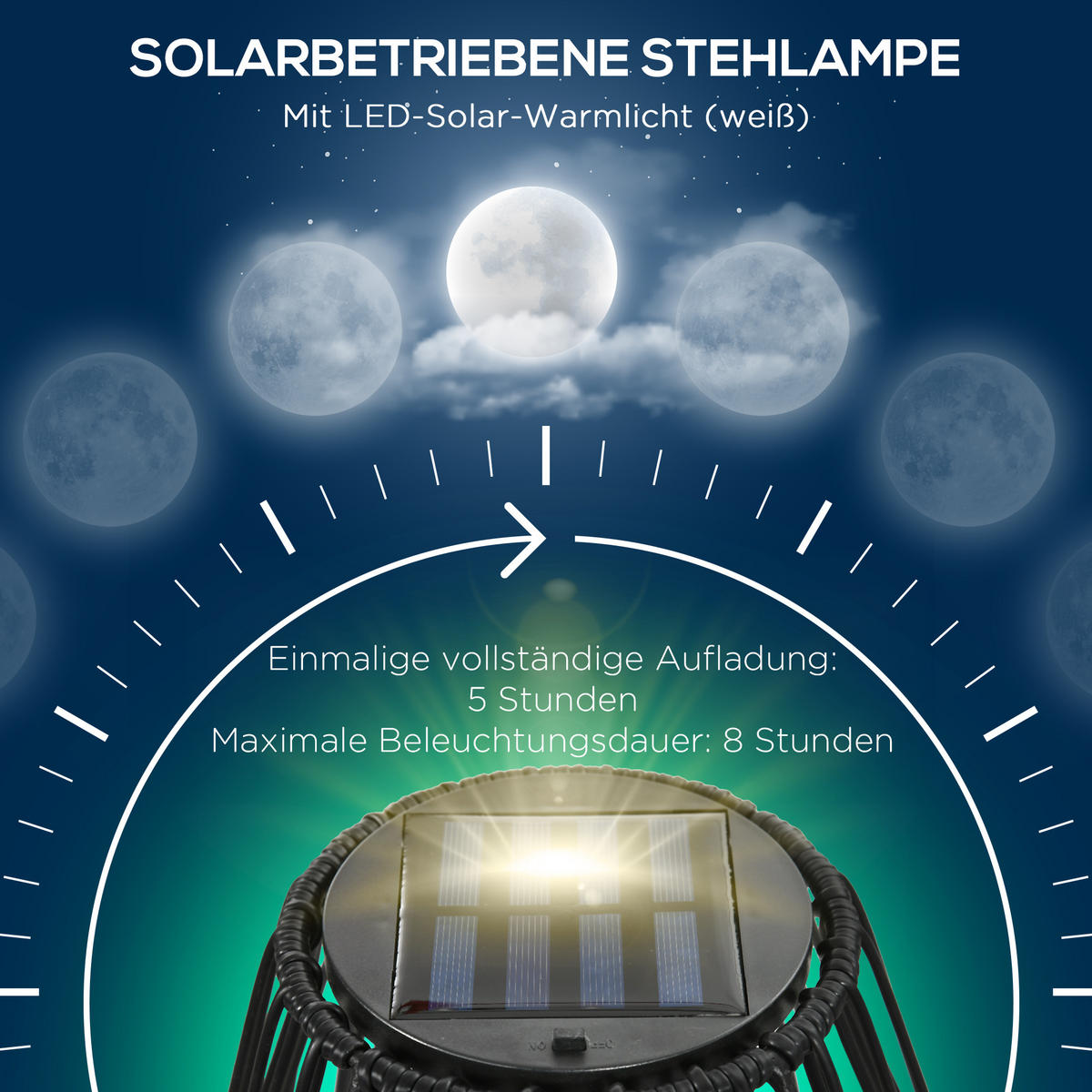 SOLARLEUCHTE, für Balkon, Terrasse, Hof, Stahl, Schwarz - Schwarz, Kunststoff (34/34/56cm) - Outsunny