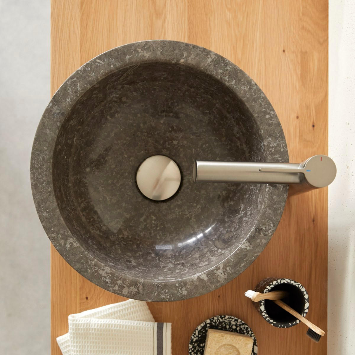 WASCHBECKEN Bahya Grau aus Marmor - Grau, Stein (35/15/35cm) - Tikamoon