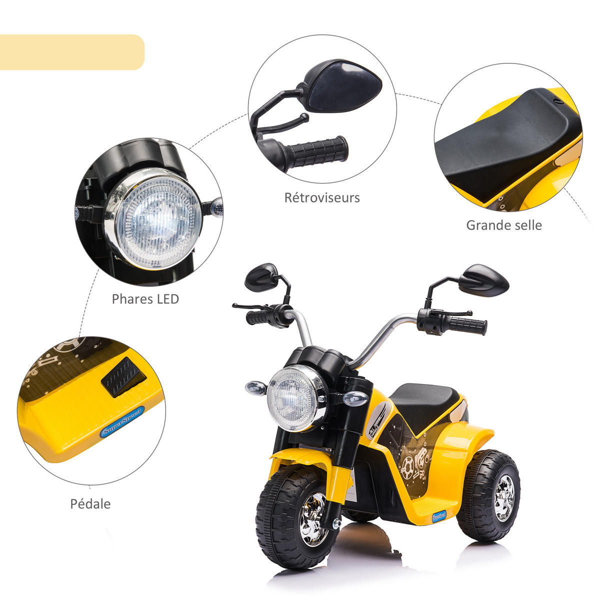 ELEKTRO-MOTORRAD DE-12998 3 Räder Gelb/Schwarz - Gelb, Kunststoff (72/57/56cm) - ComfortXL