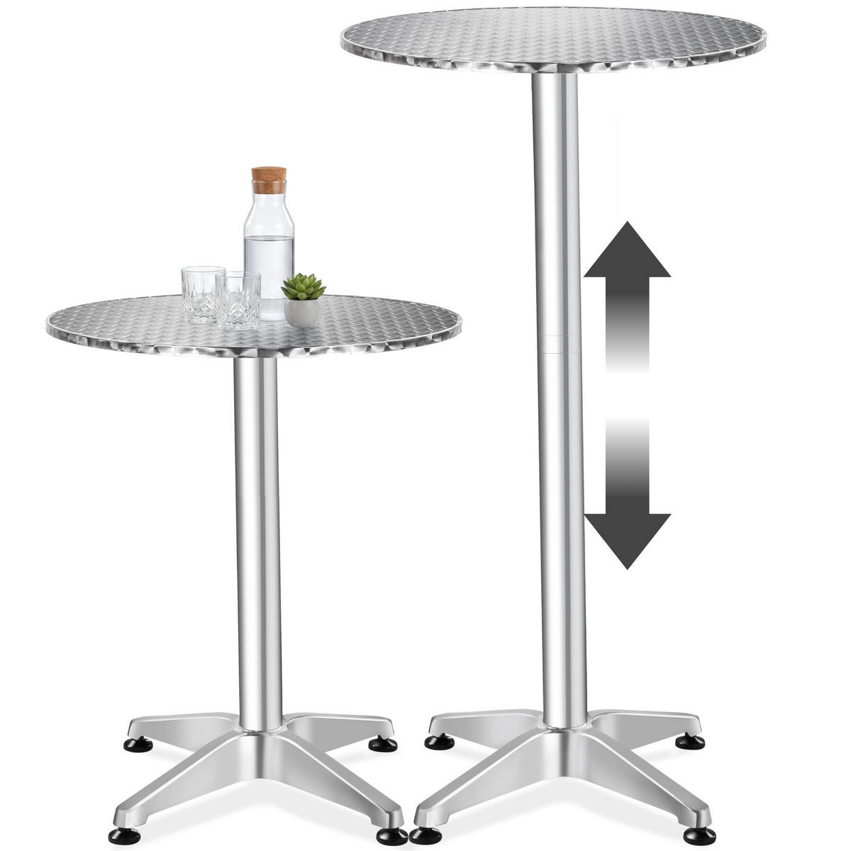 BISTROTISCH aus Aluminium Frederic, höhenverstellbare Kunststofffüße, silber - Silberfarben, Holz (67/67/110cm) - tectake
