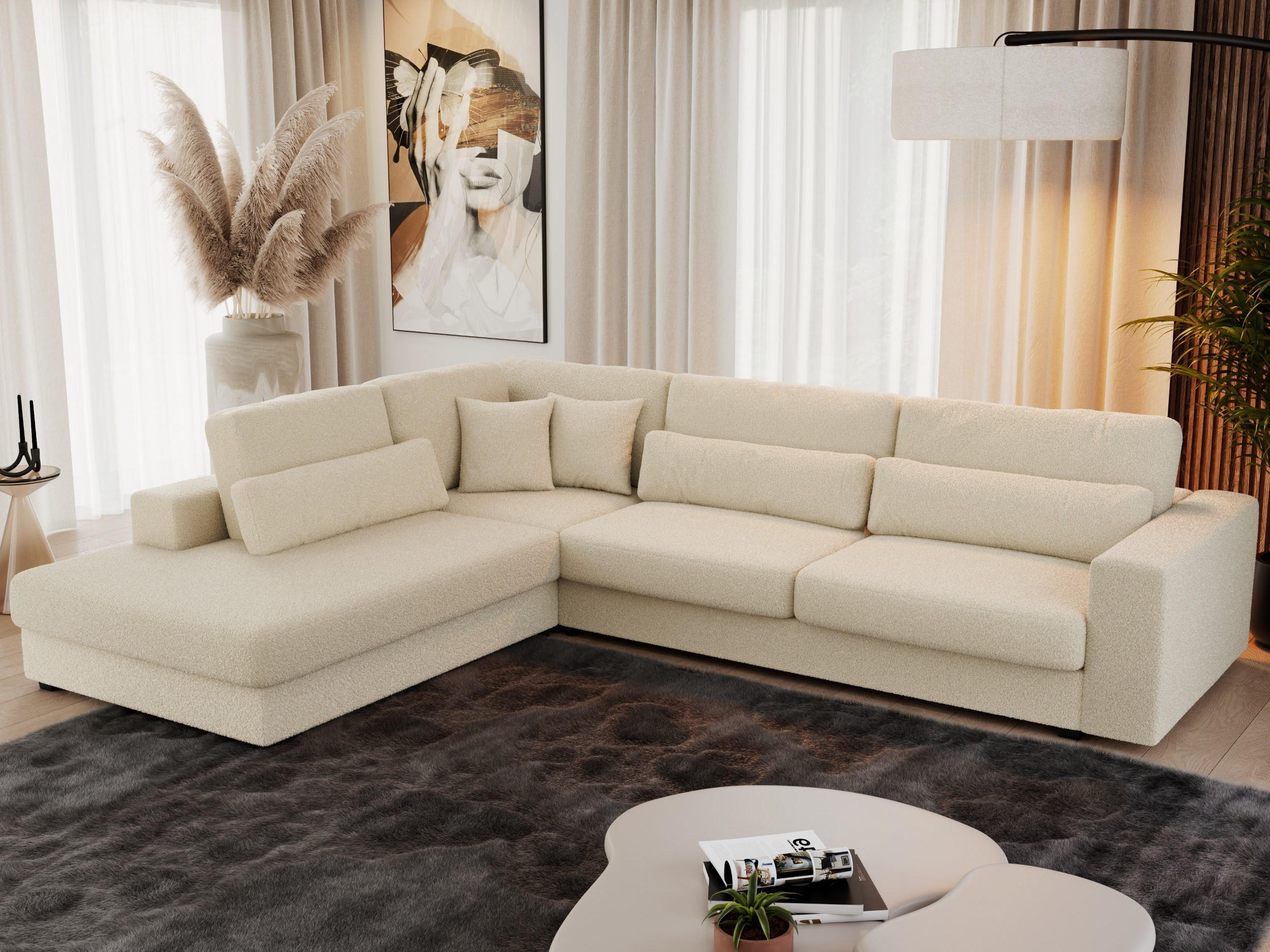 ECKSOFA Savona Beige Boucle - links - Beige/Schwarz, Kunststoff/Textil (316/249cm) - MKS