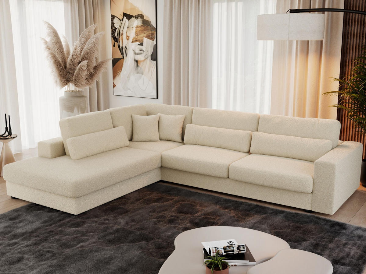 ECKSOFA Savona Beige Boucle - links - Beige/Schwarz, Kunststoff/Textil (316/249cm) - MKS