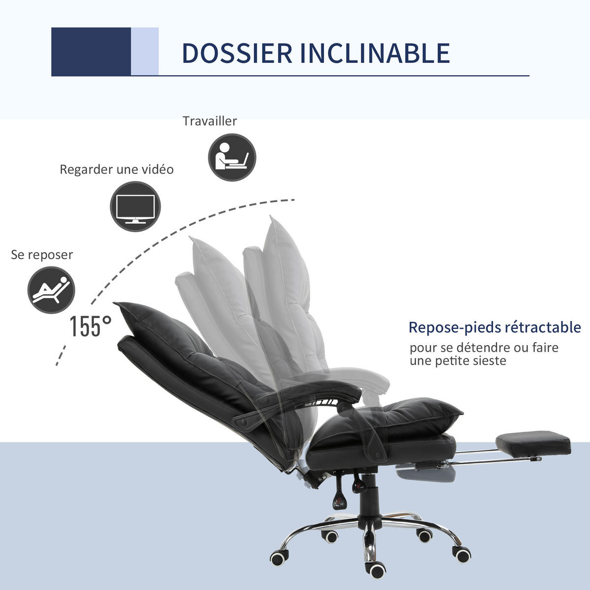 CHEFSESSEL DE-11644 ergonomisch mit verstellbarer Rückenlehne & Fußstütze Schwarz - Schwarz, Metall (72/130/66cm) - ComfortXL