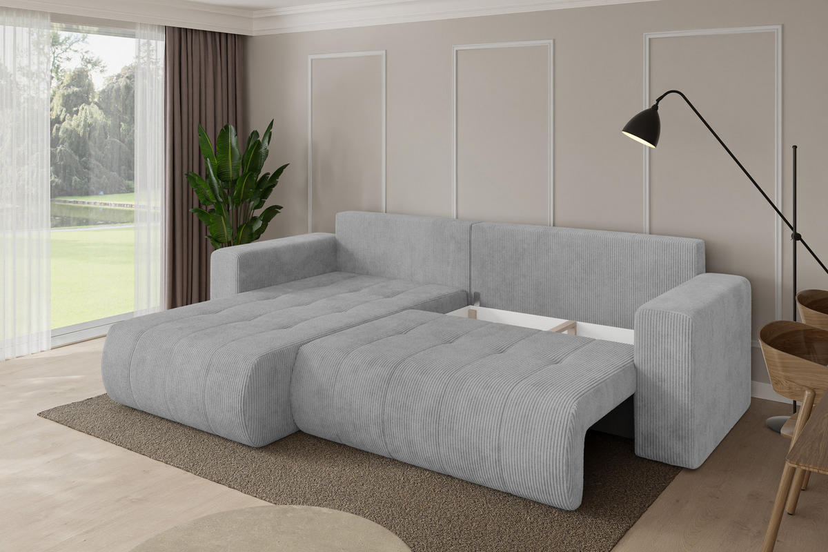 ROHOVÁ SEDAČKA s funkcí spaní, otoman vlevo MILA-L 277x194x86 šedá manšestr - šedá/černá, kompozitní dřevo/textil (277/194cm) - ALTDECOR