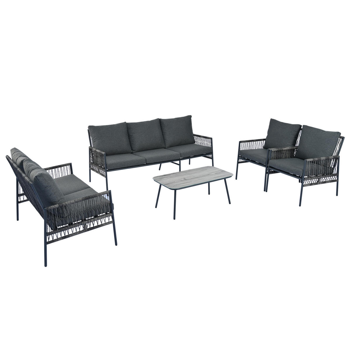 LOUNGE-SET 173/54/77 cm grau aus PE-Rattan mit Tisch und waschbaren Kissen - Grau, Metall - OKWISH