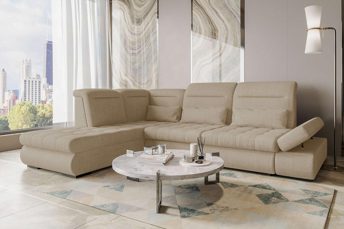 ECKSOFA Toscana Velours inkl. Schlaffunktion - Creme, Textil (227/279cm) - 99rooms