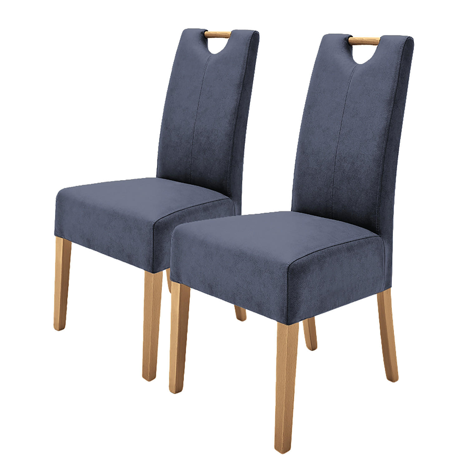 HOME24 Polsterstuhl Paki (2er-Set) - Blau, Leder/Holz (47/99/59cm) - home24