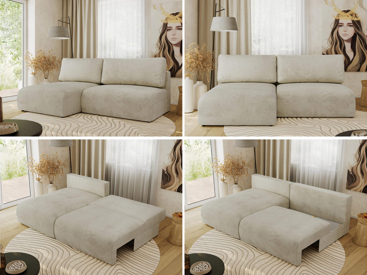 ECKSCHLAFSOFA VIVO L Beige Velvet - links - Beige/Schwarz, Kunststoff/Textil (223/150cm) - MKS