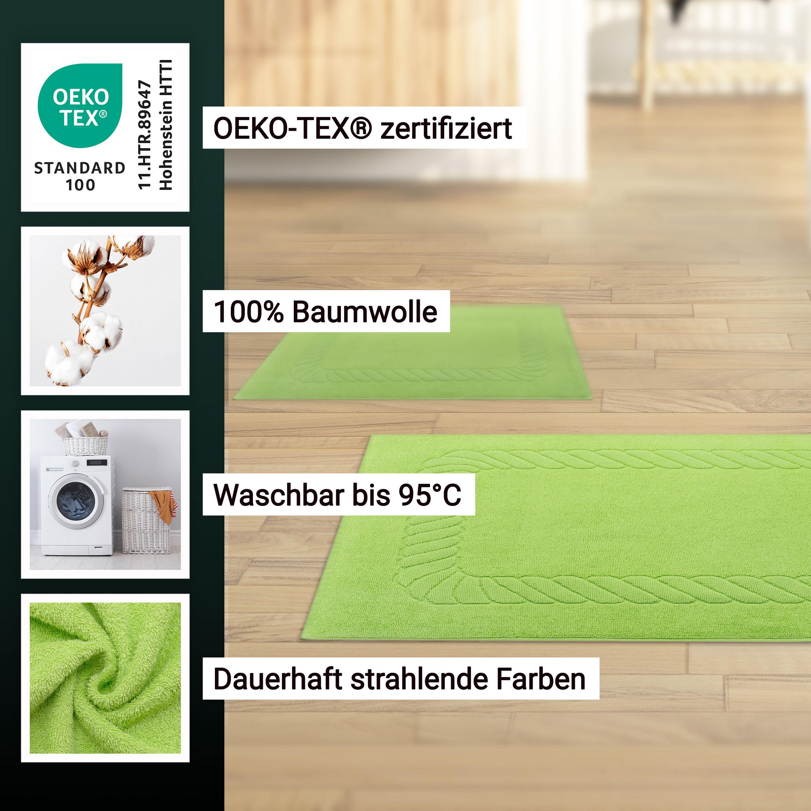 BADEMATTE, 2er-Set, 50x70 cm, 100% Baumwolle, Grün - Limette, Textil (50/70cm) - Zollner