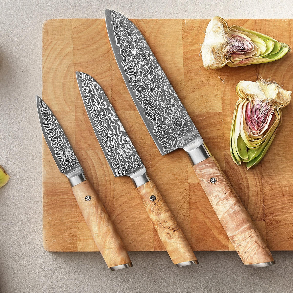 MESSER-SET 3-TEILIG 8–17 cm - Birkefarben, Holz/Metall - Zayiko