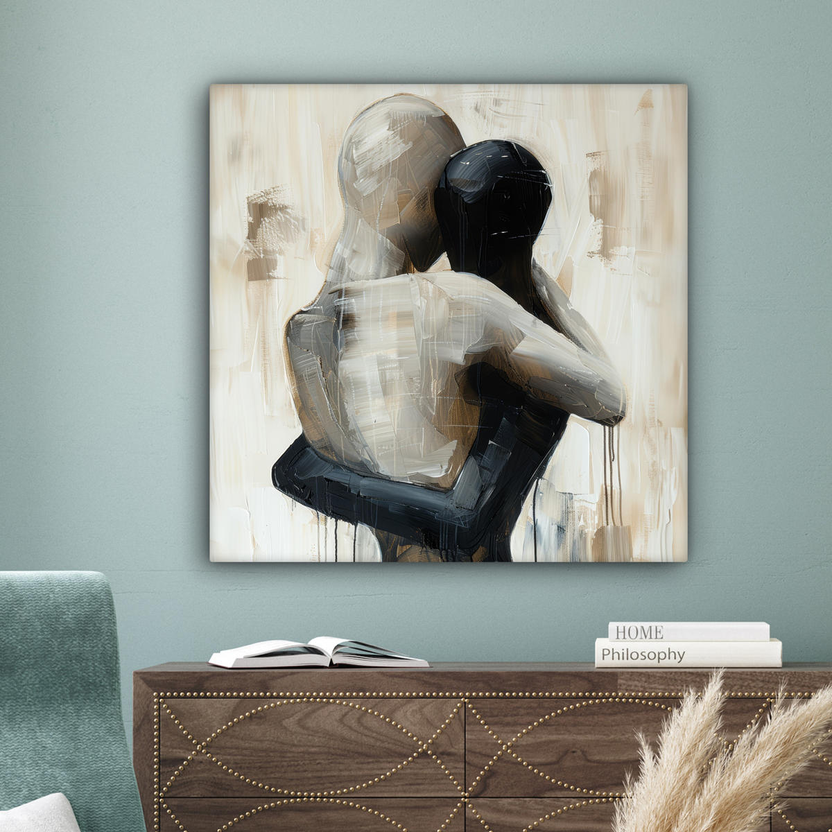 LEINWANDBILD Abstrakt - Liebe - Schwarz und weiß - Modern Deko Groß 90x90 cm - Schwarz, Textil (90/90cm) - MuchoWow