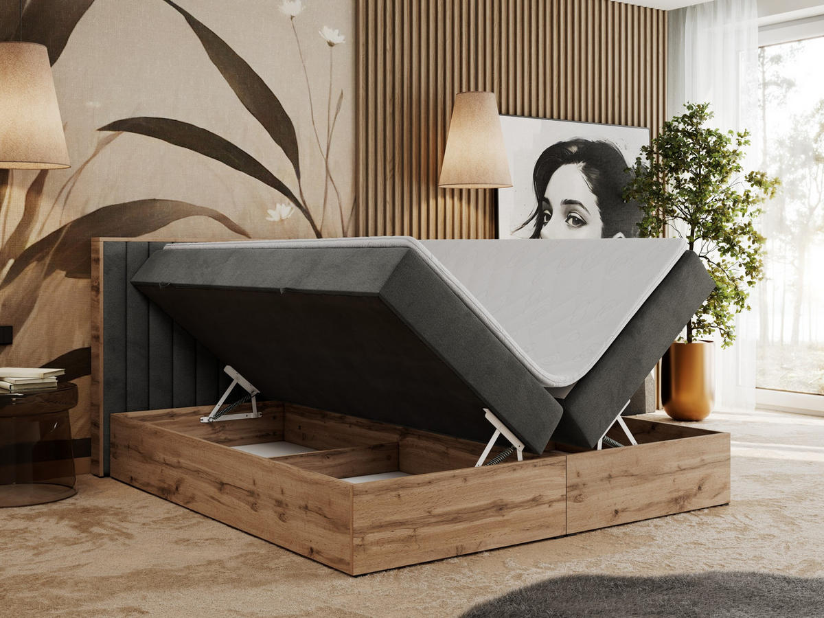 BOXBETT ALBERO 4 - 140/200 Dunkelgrau Velvet - H3 - Dunkelgrau, Holz/Textil (140/200cm) - MKS