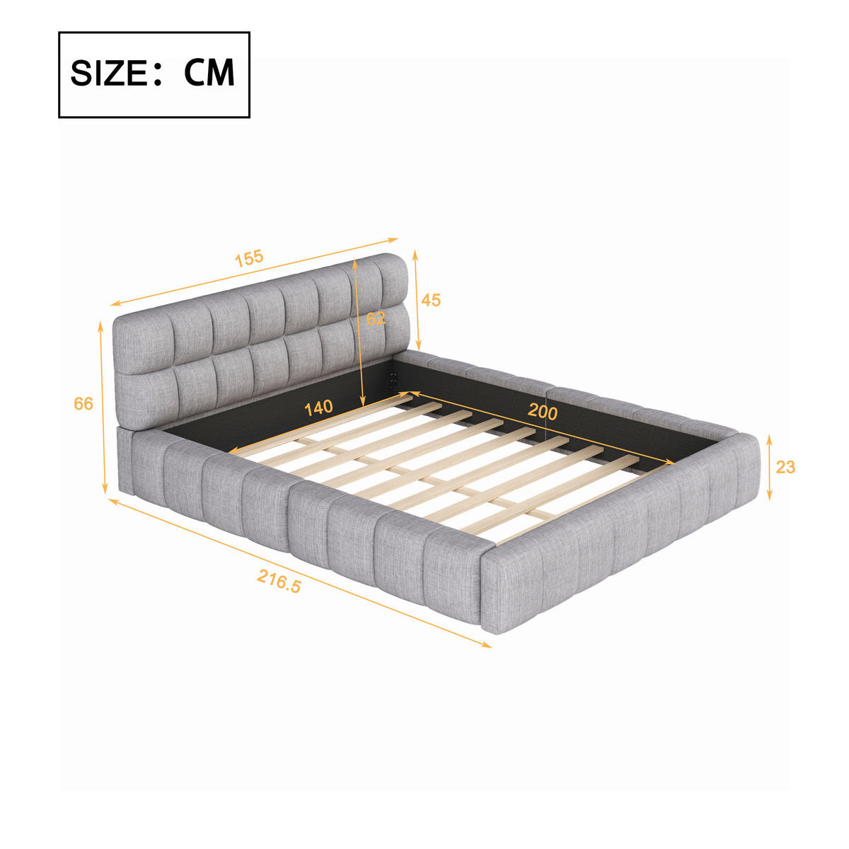 POLSTERBETT 140/200 cm grau mit Rückenlehne und stabilem Lattenrost - Grau, Textil (140/200cm) - OKWISH