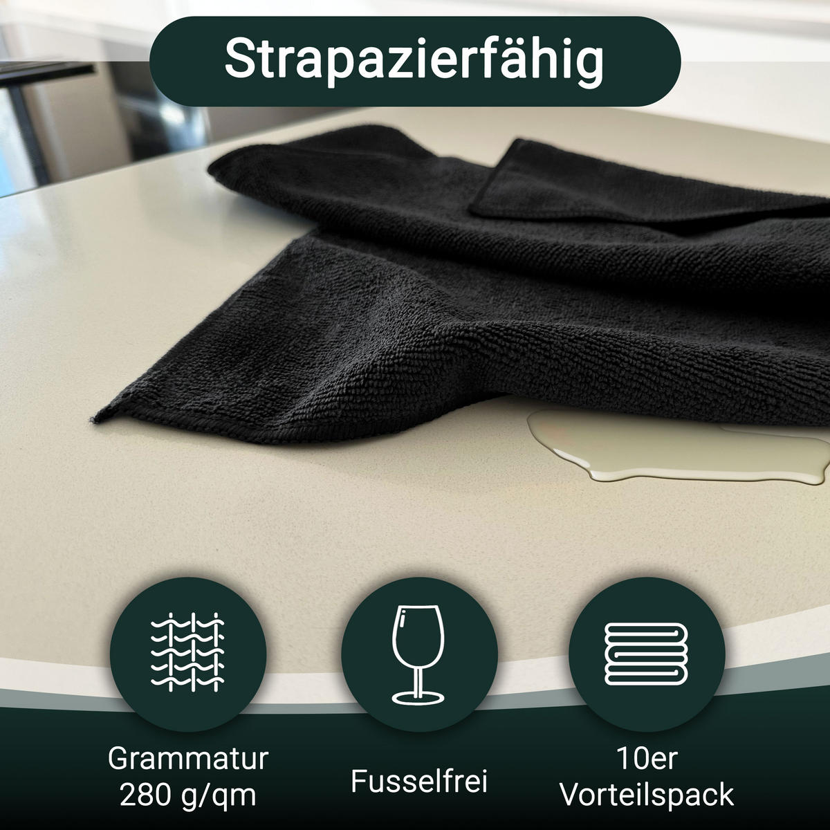 REINIGUNGSTÜCHER, 10er-Set, 32x32 cm, 80% Polyester, 20% Polyamid - Schwarz, Textil (32/32cm) - Zollner