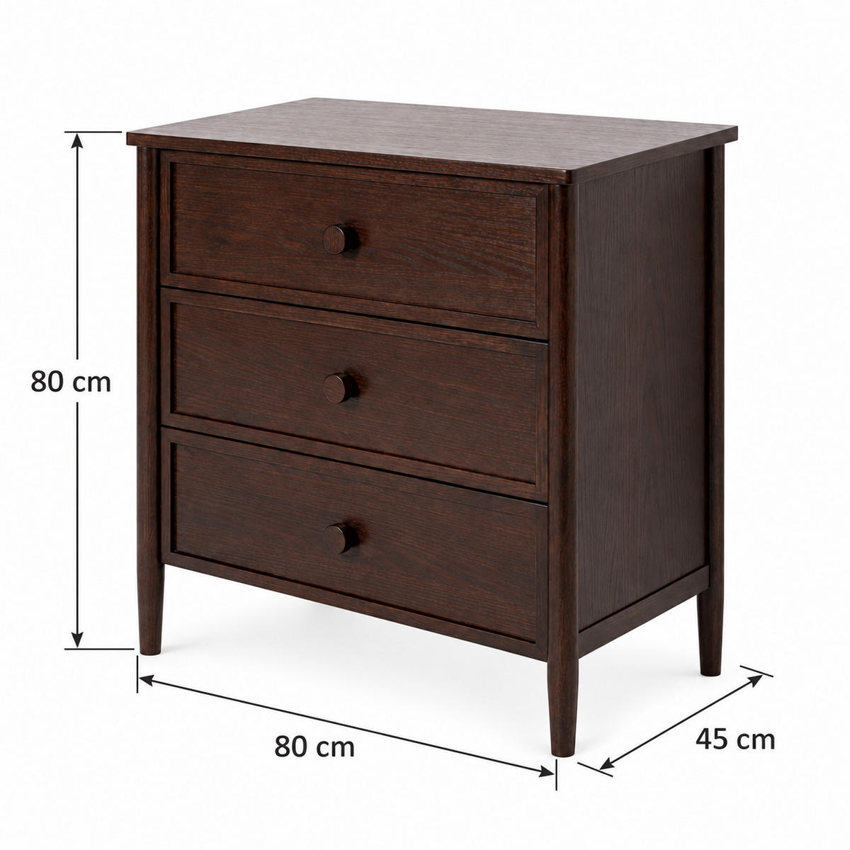 KOMMODE Rose, Eichenholz und Eichenfurnier, Espresso - Braun, Holz (80/80/45cm) - WOODEK
