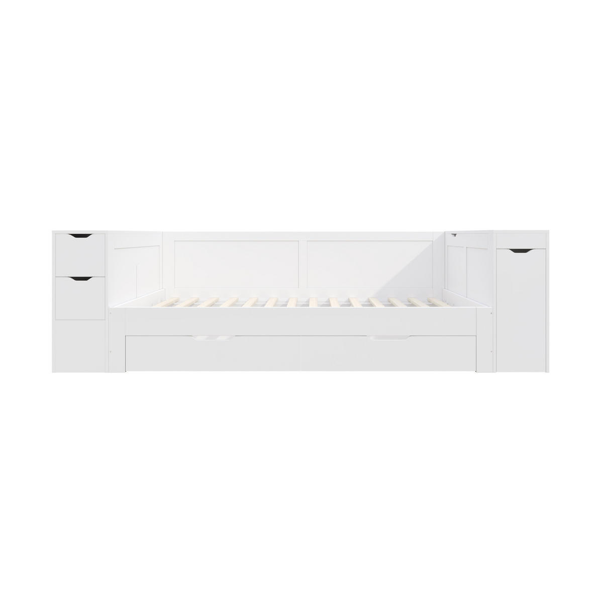 KINDERBETT 90/200 cm aus MDF mit Schublade, Regal und Nachttisch Weiß - Weiß, Holzwerkstoff (90/200cm) - Modenvie
