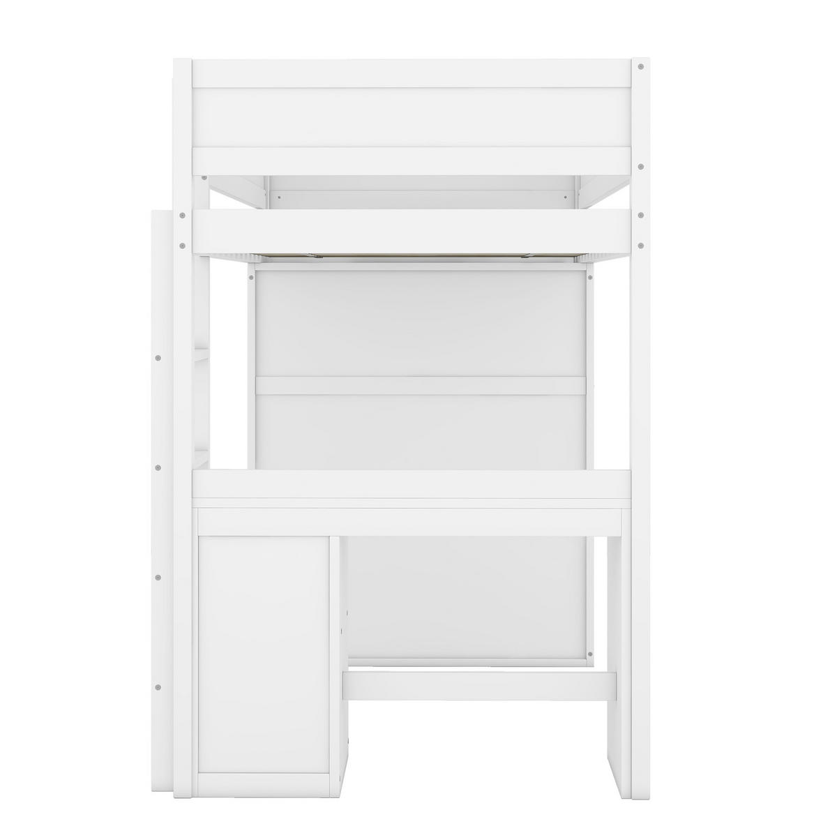 HOCHBETT mit Schreibtisch 90/200 cm in Weiß – mit Kleiderschrank und Schubladen - Weiß, Holz (90/200cm) - BEAOK
