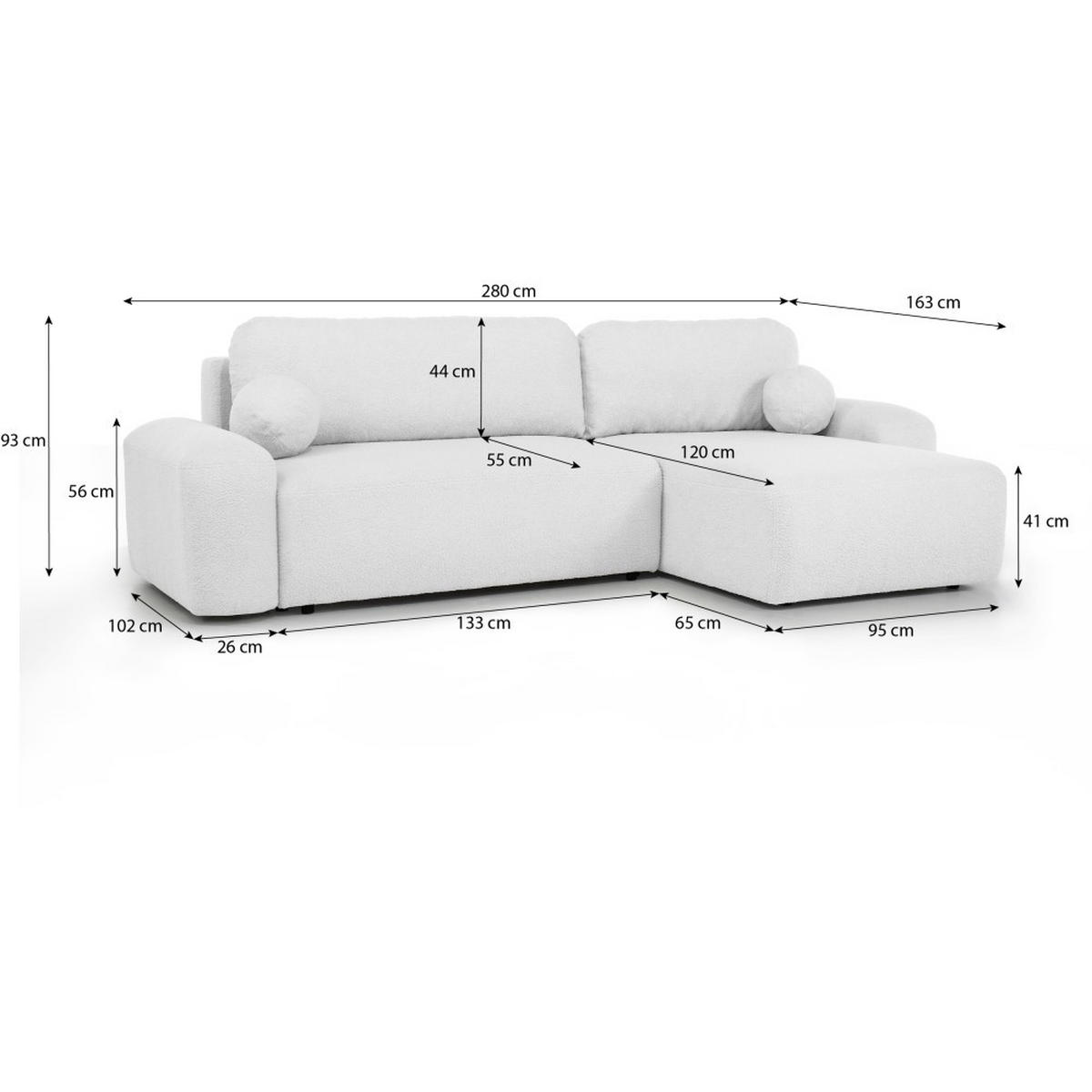ECKSCHLAFSOFA Noel mit universelle Ottomane, Beige - Beige/Schwarz, Textil (280/163cm) - Beautysofa