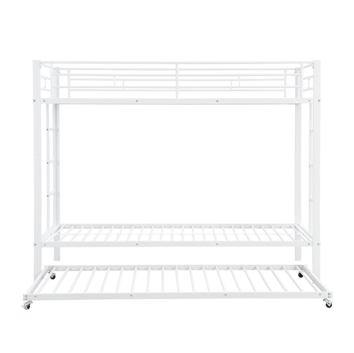ETAGENBETT aus Metall 90x200 cm Weiß mit Ausziehbett und hohem Sicherheitsgeländer - Weiß, Metall (90/200cm) - Modfu