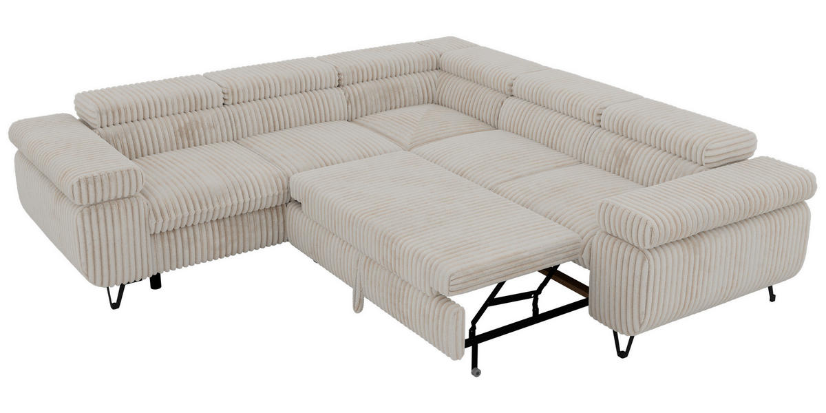 ECKSOFA QUADRO L - Beige Cord - Links Seite - Beige/Creme, Textil/Metall (269/269cm) - MKS