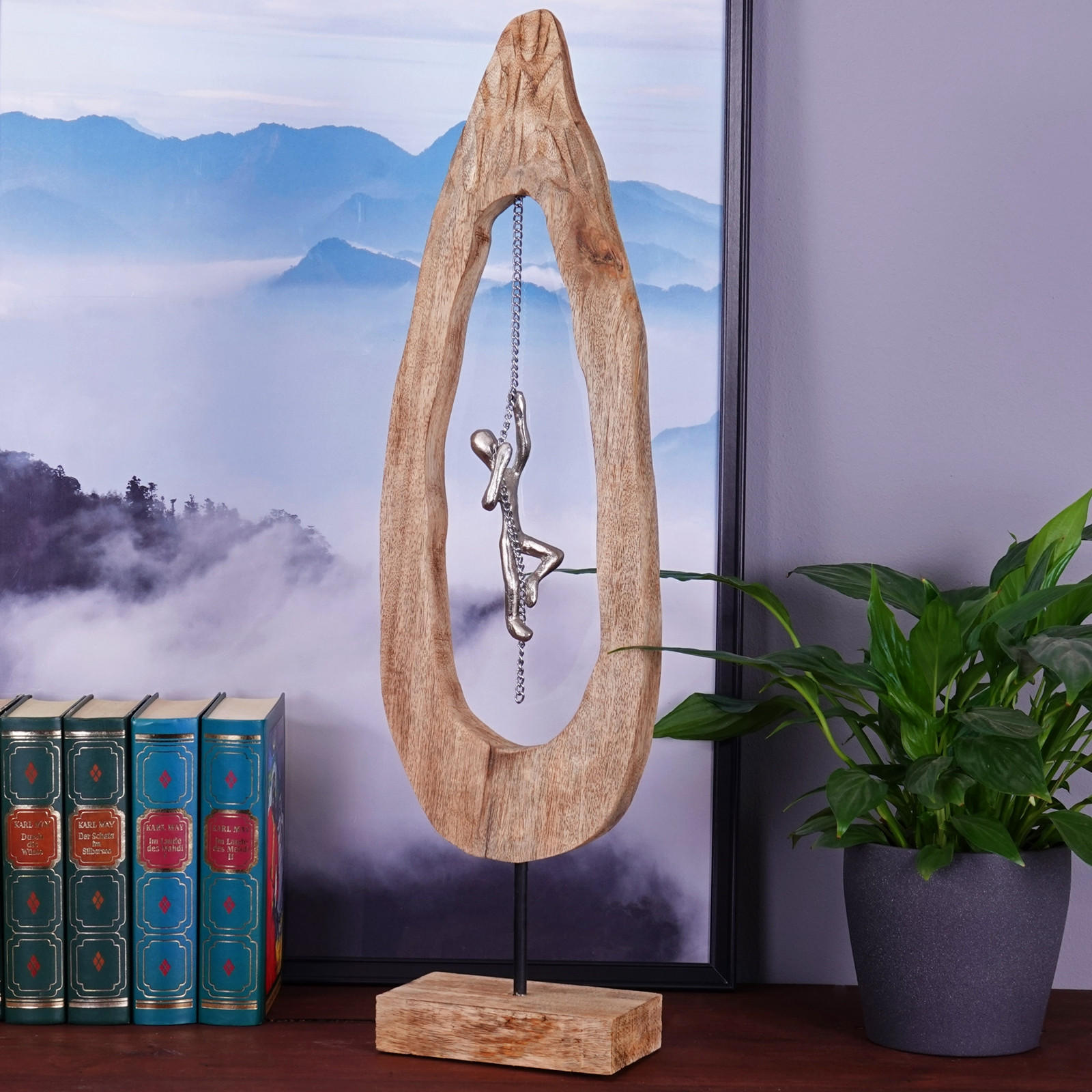 SKULPTUR Swing Mangoholz, Metall silber-natur - Naturfarben, Metall (18/65/9cm) - CREEDWOOD