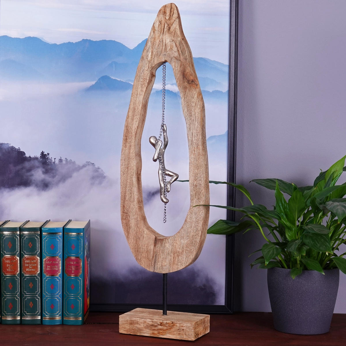 SKULPTUR Swing Mangoholz, Metall silber-natur - Naturfarben, Metall (18/65/9cm) - CREEDWOOD