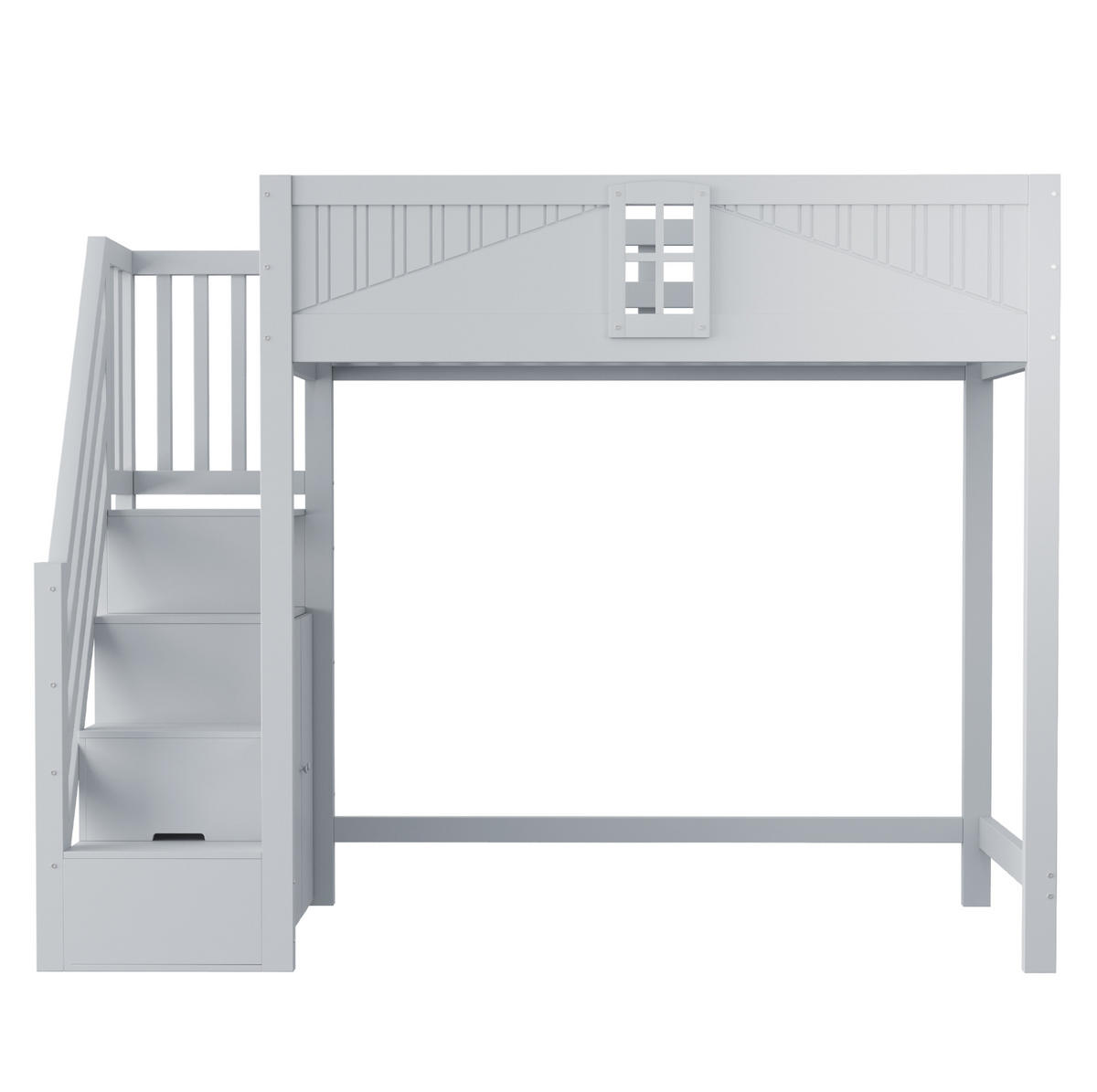 VISOKI krevet od masivne borovine 90x200 cm sivi s izmjenjivim ljestvama, spremištem i zaštitnom ogradom - siva, drvni materijal (140/200cm) - Modfu