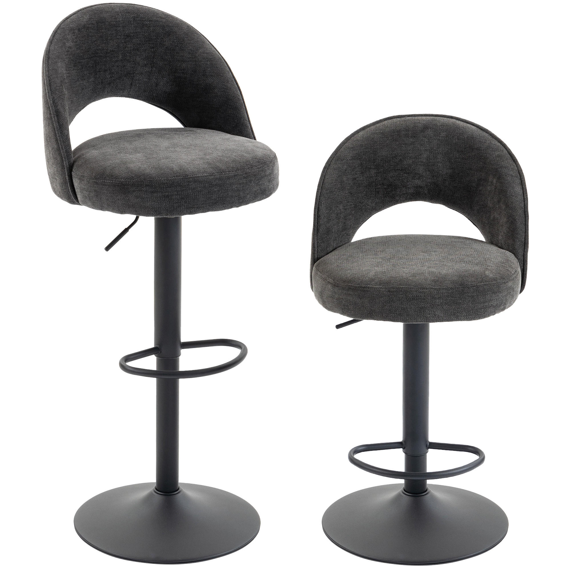 BARHOCKER 2er Set Chenille 100 Polyester Dunkelgrau - Dunkelgrau/Schwarz, Textil/Metall (48/110/49.5cm) - HOMCOM
