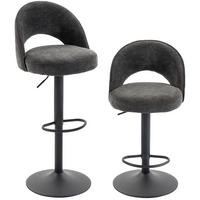 BARHOCKER 2er Set Chenille 100 Polyester Dunkelgrau - Dunkelgrau/Schwarz, Textil/Metall (48/110/49.5cm) - HOMCOM