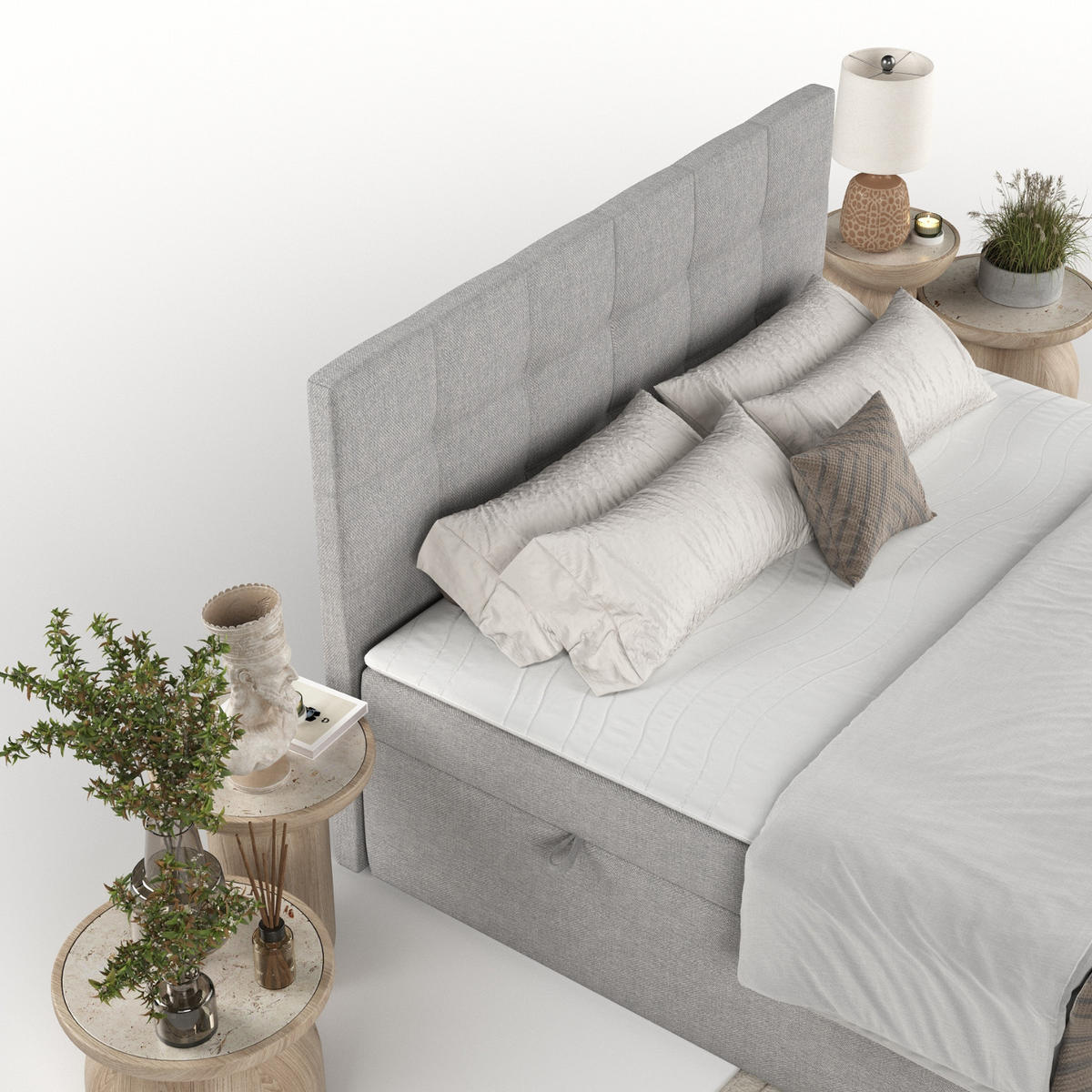 BOXBETT Lean 160/200 cm Graubeige im Megan Stoff - Schwarz/Grau, Holz/Holzwerkstoff (160/200cm) - AltaBeds