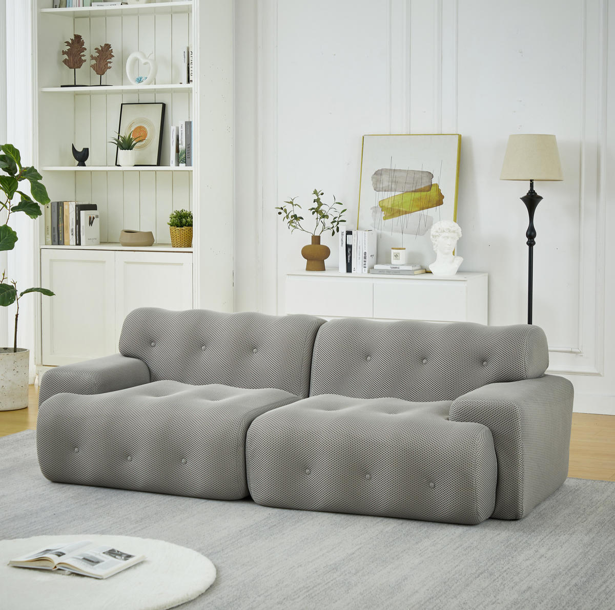 SOFA 2-Sitzer 224 x 104 x 66 cm Stoff Grau - Hellgrau, Holzwerkstoff (104/66/224cm) - Meubliv