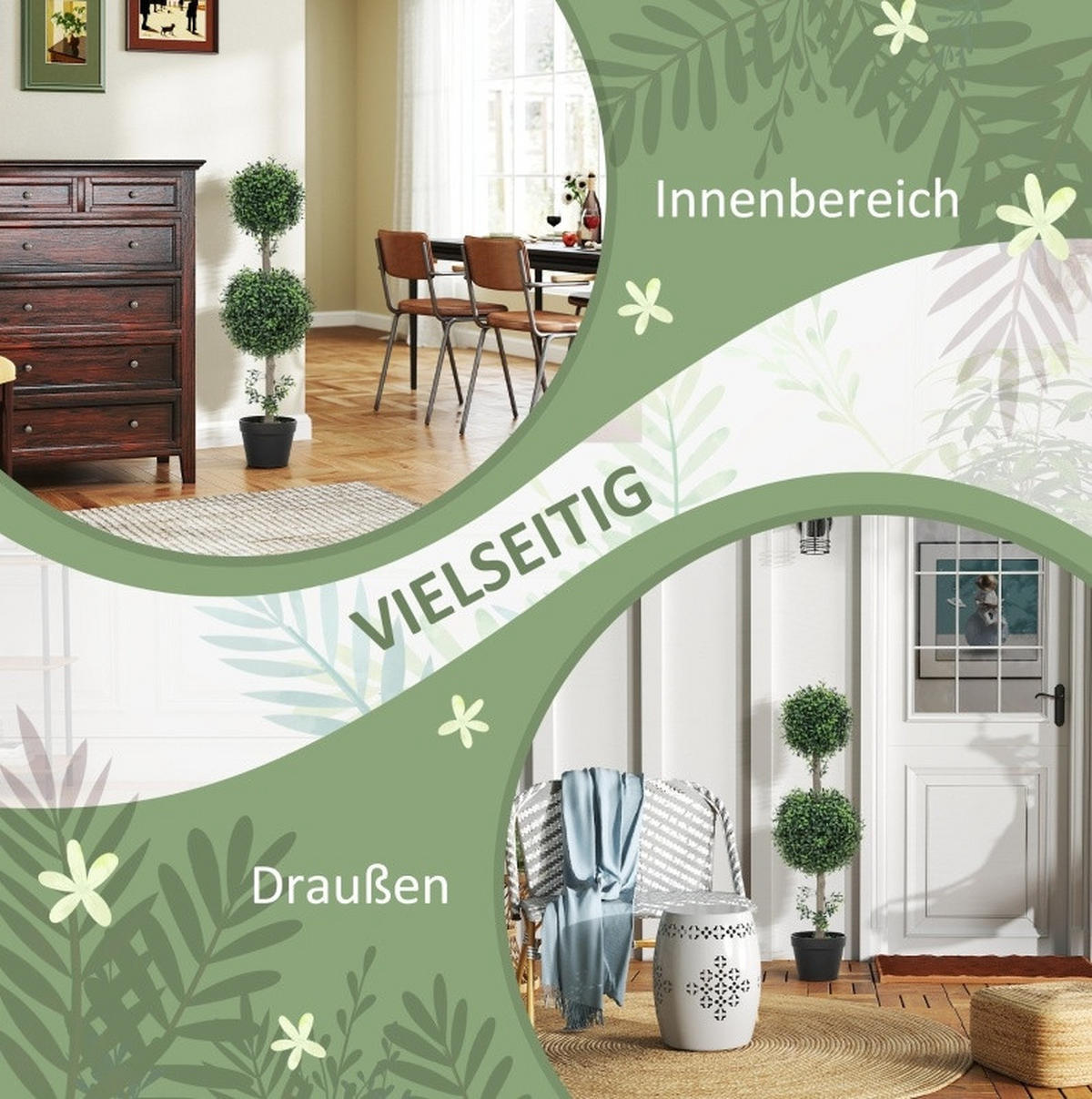 KUNSTPFLANZEN Buchsbaum 27/27/91,6 cm grün aus Kunststoff mit UV-Schutz - Grün, Kunststoff (91.6cm) - OKWISH