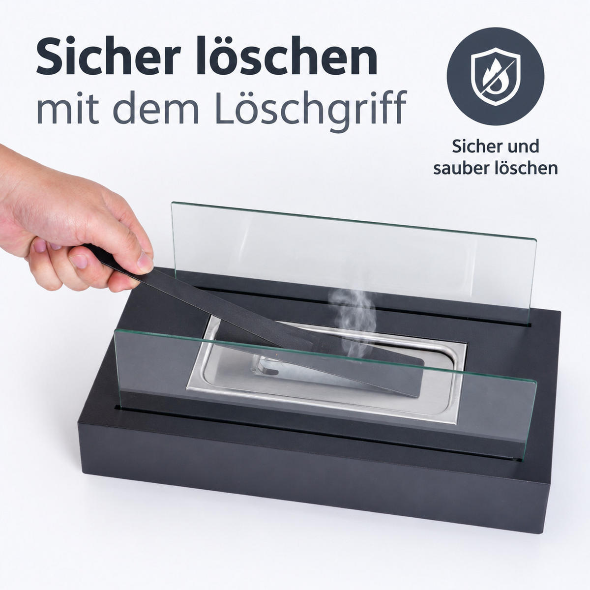 TISCHKAMIN Fyvmar 35/18/15 cm - Schwarz, Glas/Metall (18/15/35cm) - ZMH