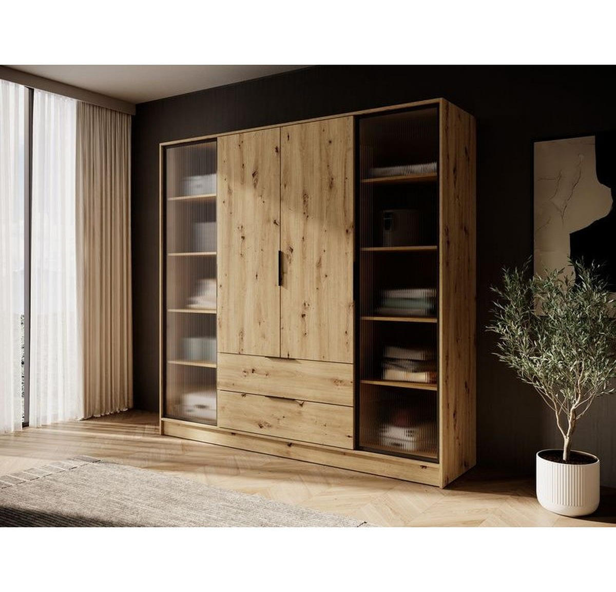 KLEIDERSCHRANK – 206 cm – Kelly – Eiche – KS-GEN0285 - Eiche Artisan, Holzwerkstoff (206/200/51cm) - hi-markt